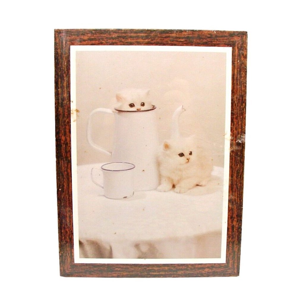 Vintage Kittens and Coffee Picture Wall Hanging 9x12" Sealed Never Used Cat Deco